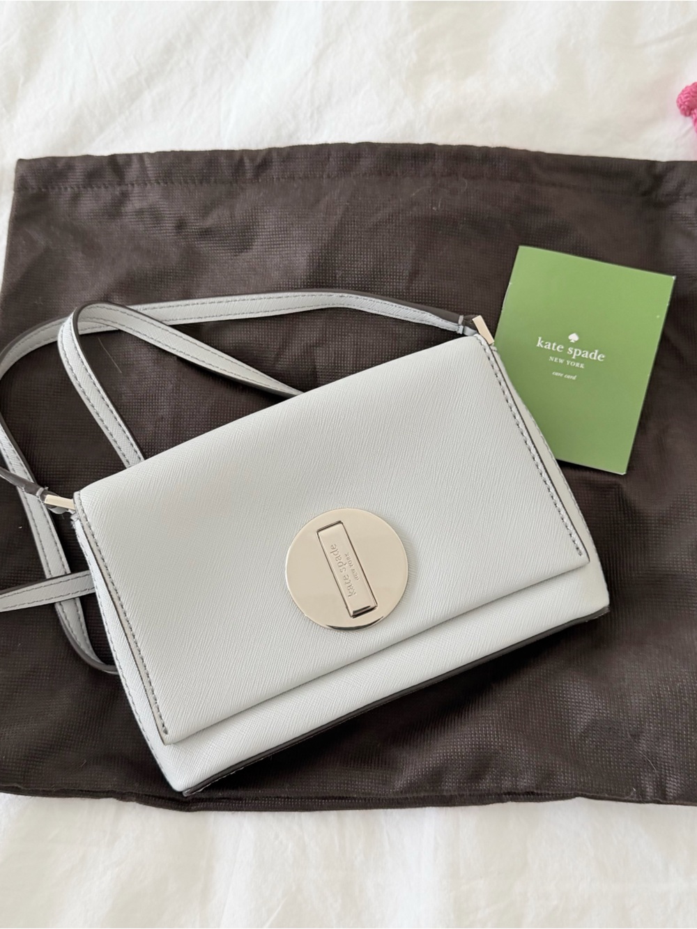 Kate Spade Light Gray Leather Crossbody with Silver-tone Logo Lock